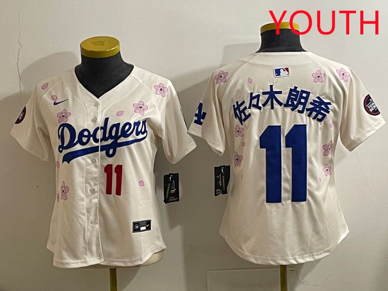 Youth Los Angeles Dodgers #11 R.Sasaki Cream Sakura Edition 2025 Nike MLB Jersey style 34